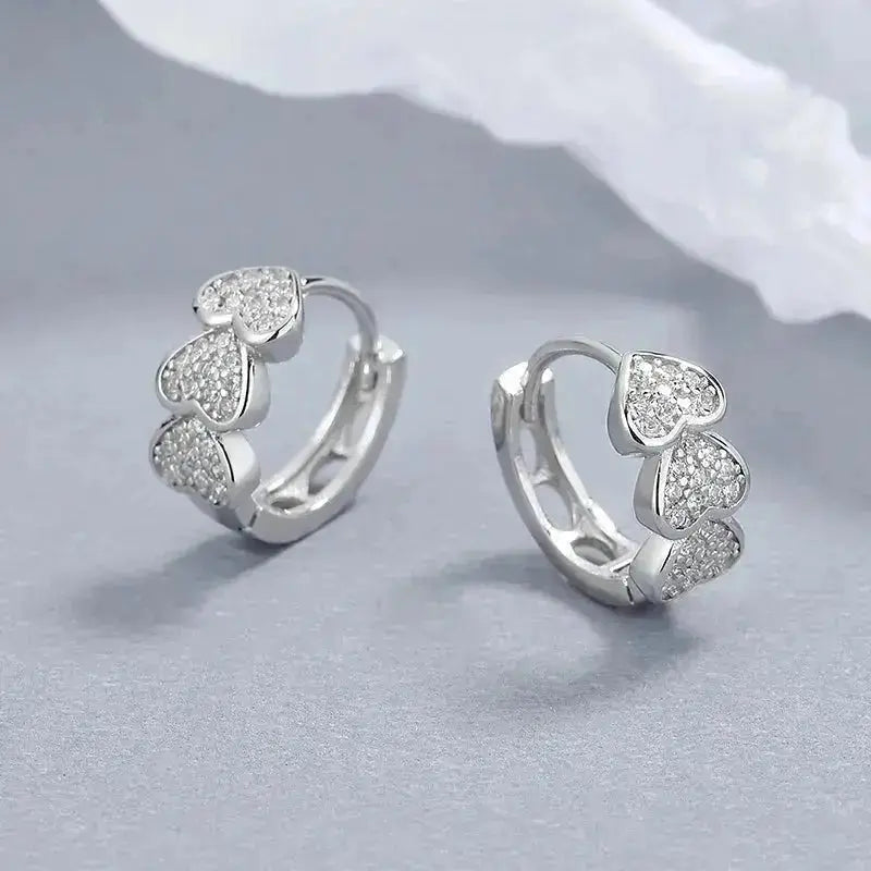 Sterling silver love heart small zircon hoop earrings shop name