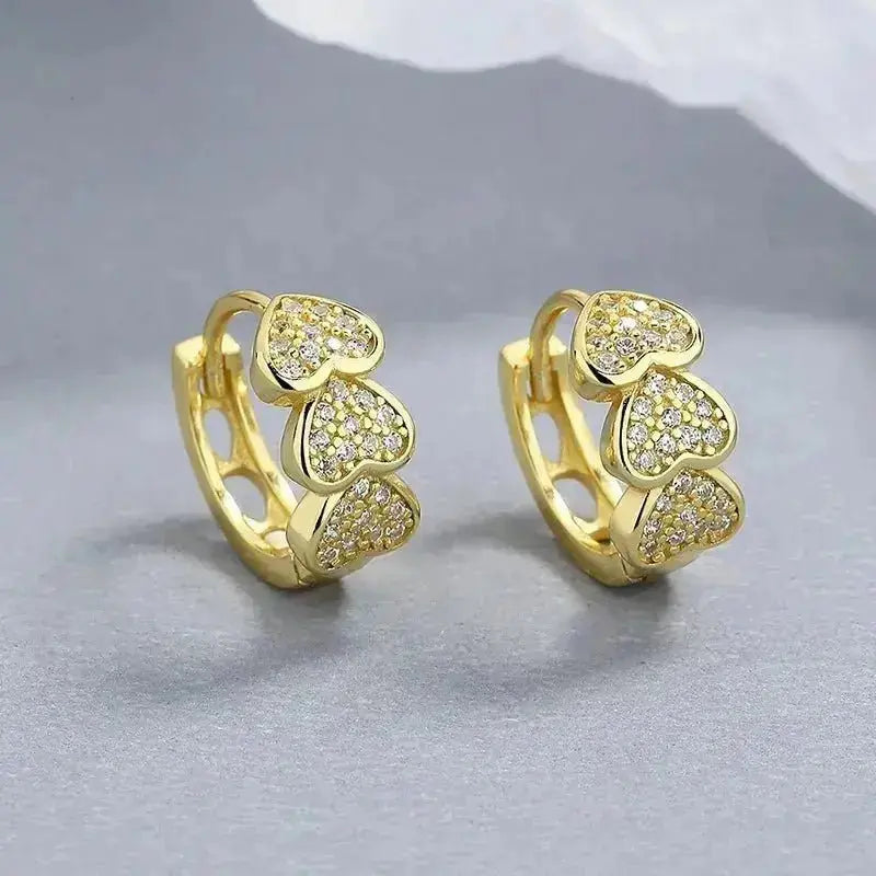 Sterling silver love heart small zircon hoop earrings shop name
