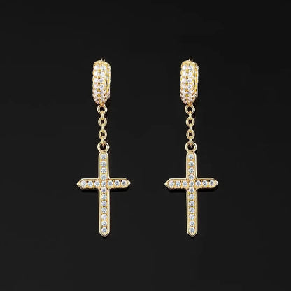 14K Solid Gold Unisex Cross Dangle Moissanite Earrings shop name