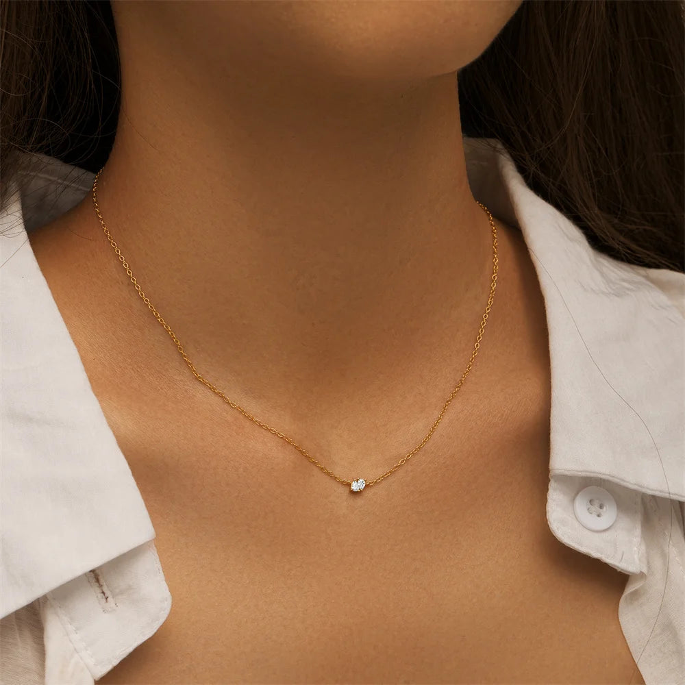 925 sterling silver simple geometric water drop zircon hoop cross charm women double layer stacking clavicle necklace shop name