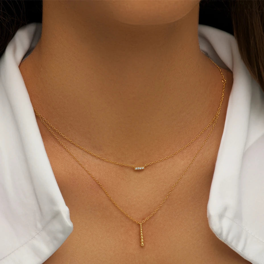 925 sterling silver simple geometric water drop zircon hoop cross charm women double layer stacking clavicle necklace shop name