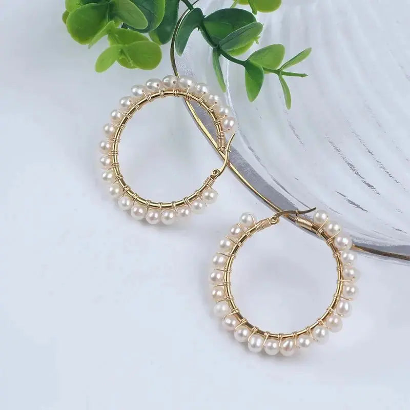 Big Hoop Freshwater Pearl Earrings Gold