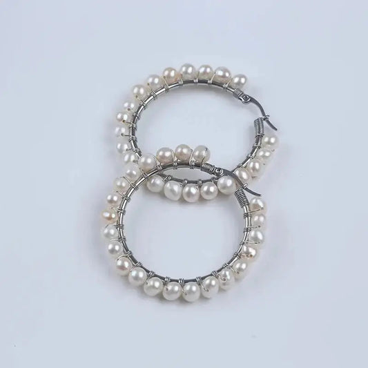 Big Hoop Freshwater Pearl Earrings White