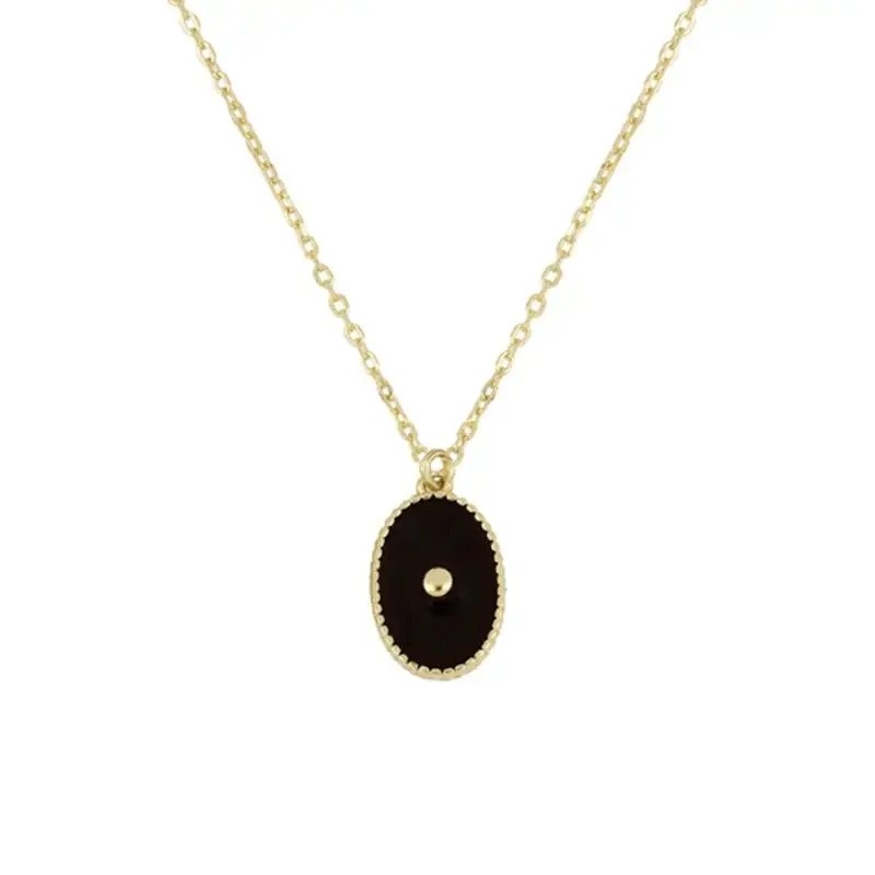 Black & Gold Enamel Pendant and Necklace