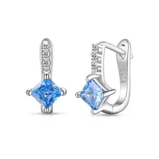 Blue Sapphire Accent Square English Clasp Earrings shop name