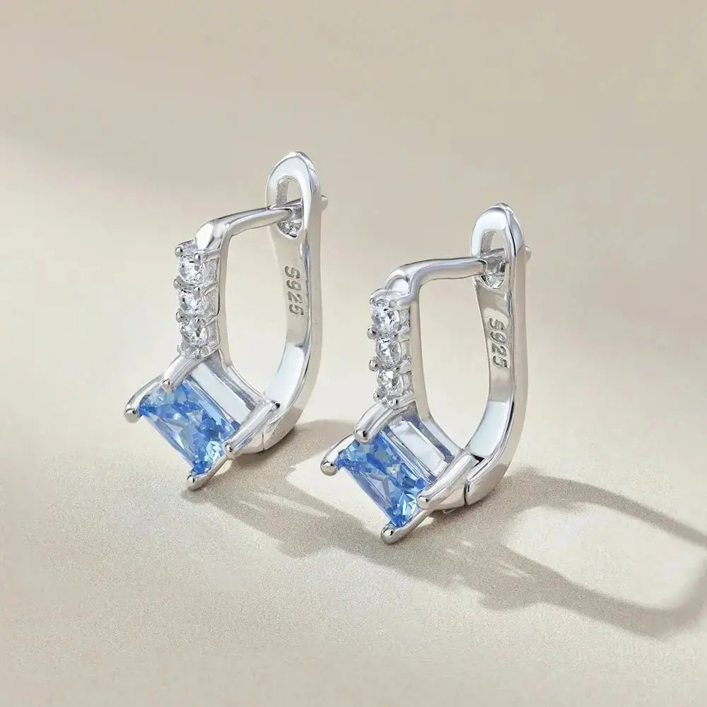 Blue Sapphire Accent Square English Clasp Earrings shop name