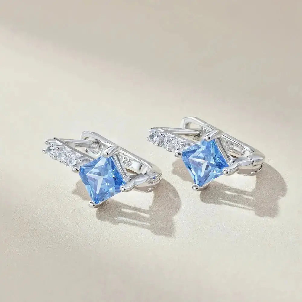 Blue Sapphire Accent Square English Clasp Earrings shop name