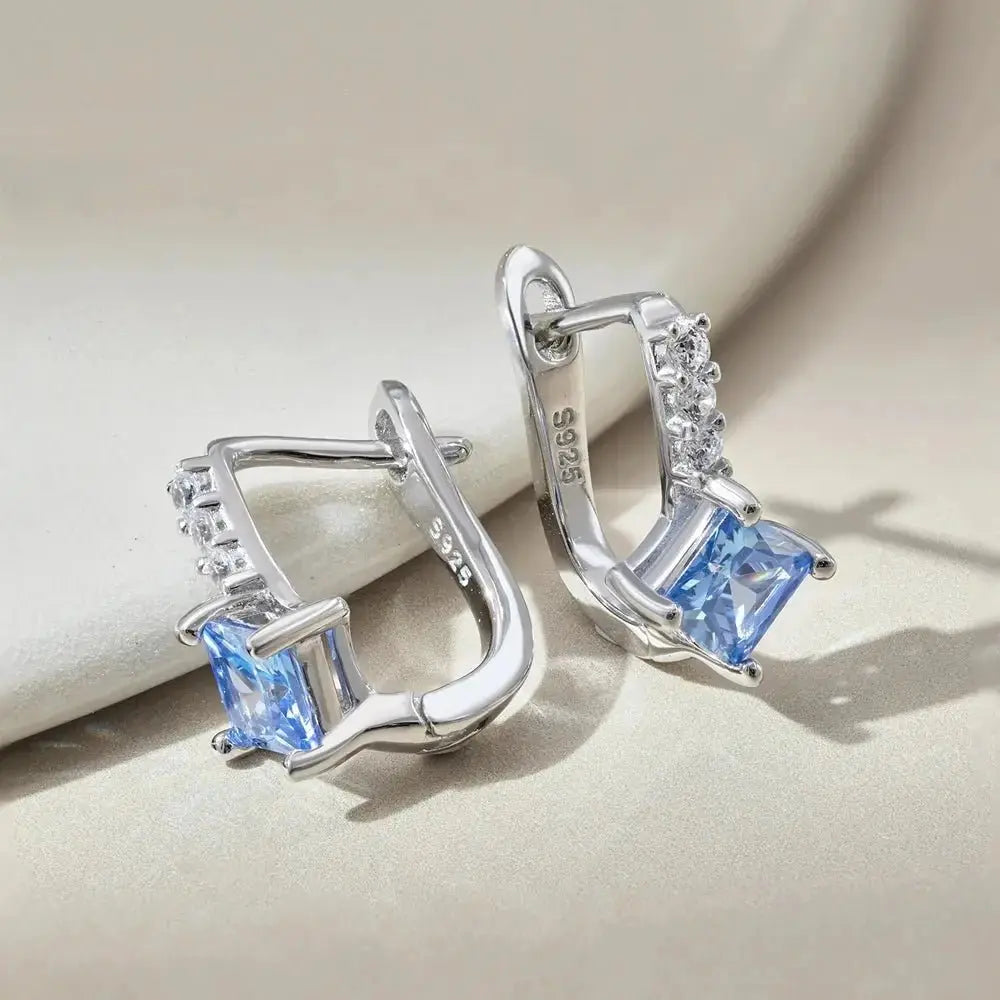 Blue Sapphire Accent Square English Clasp Earrings shop name