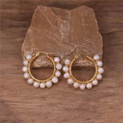 Boho Natural Pearl Hoops All sizes