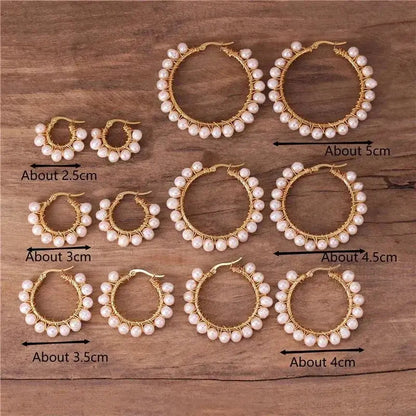 Boho Natural Pearl Hoops All sizes