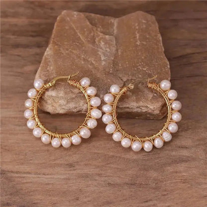 Boho Natural Pearl Hoops All sizes