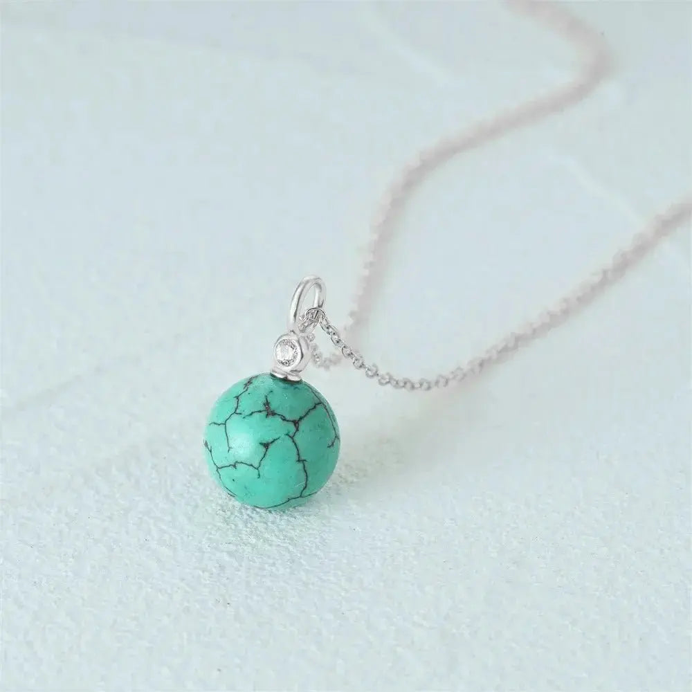 Boho Turquoise Sphere on Silver Chain Pendant Necklace