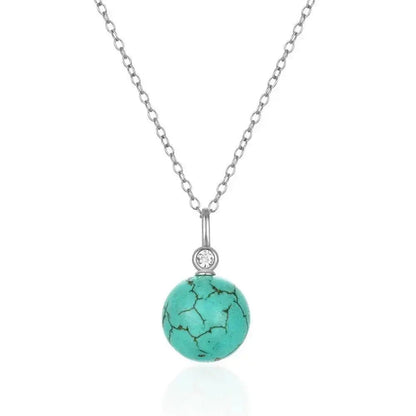 Boho Turquoise Sphere on Silver Chain Pendant Necklace