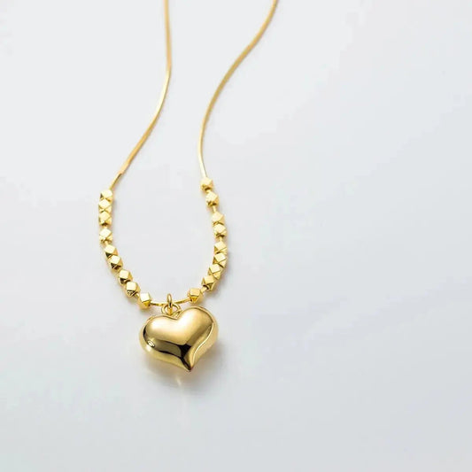 Bubble Heart with Beads on Snake Gold Necklace