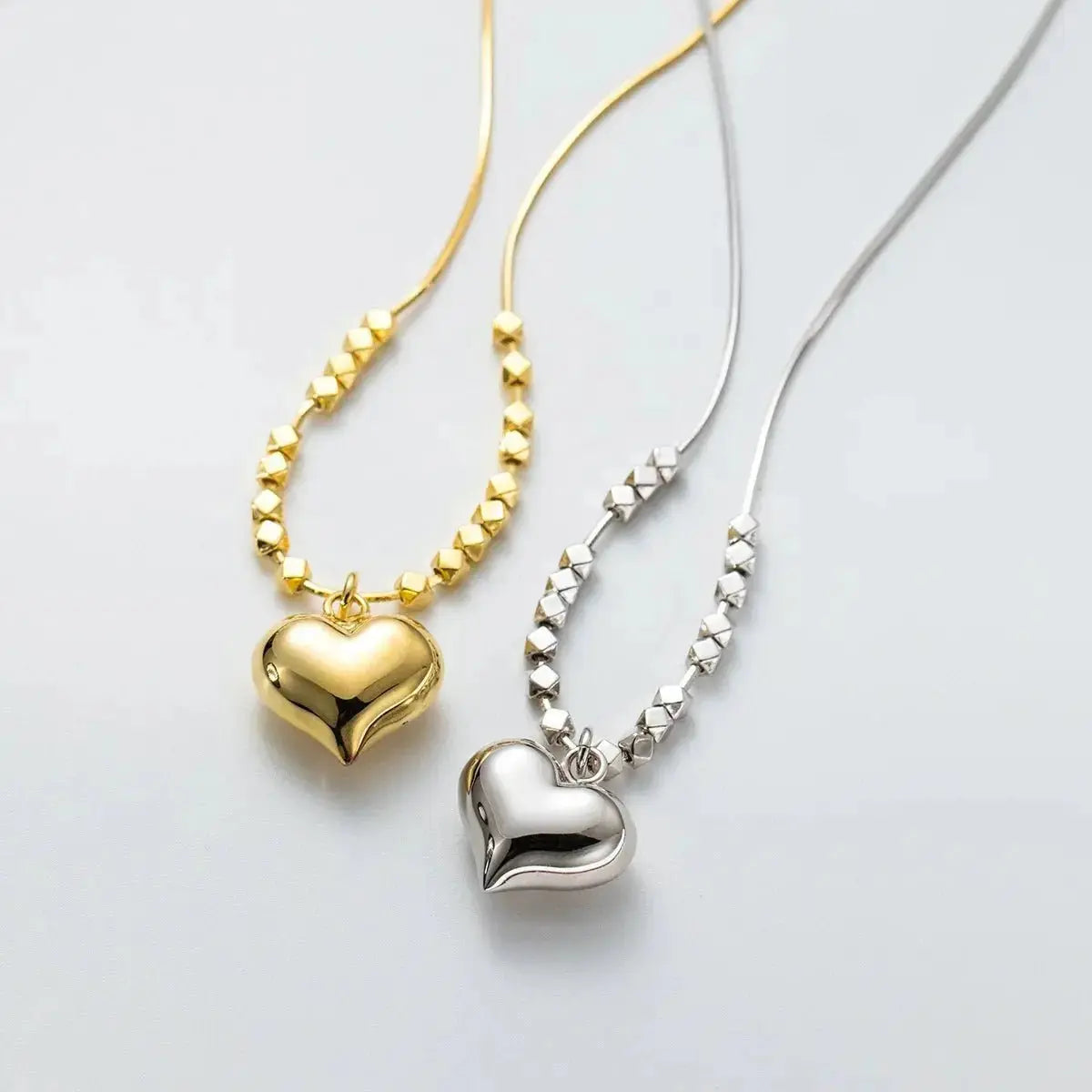 Bubble Heart with Beads on Snake Gold Necklace