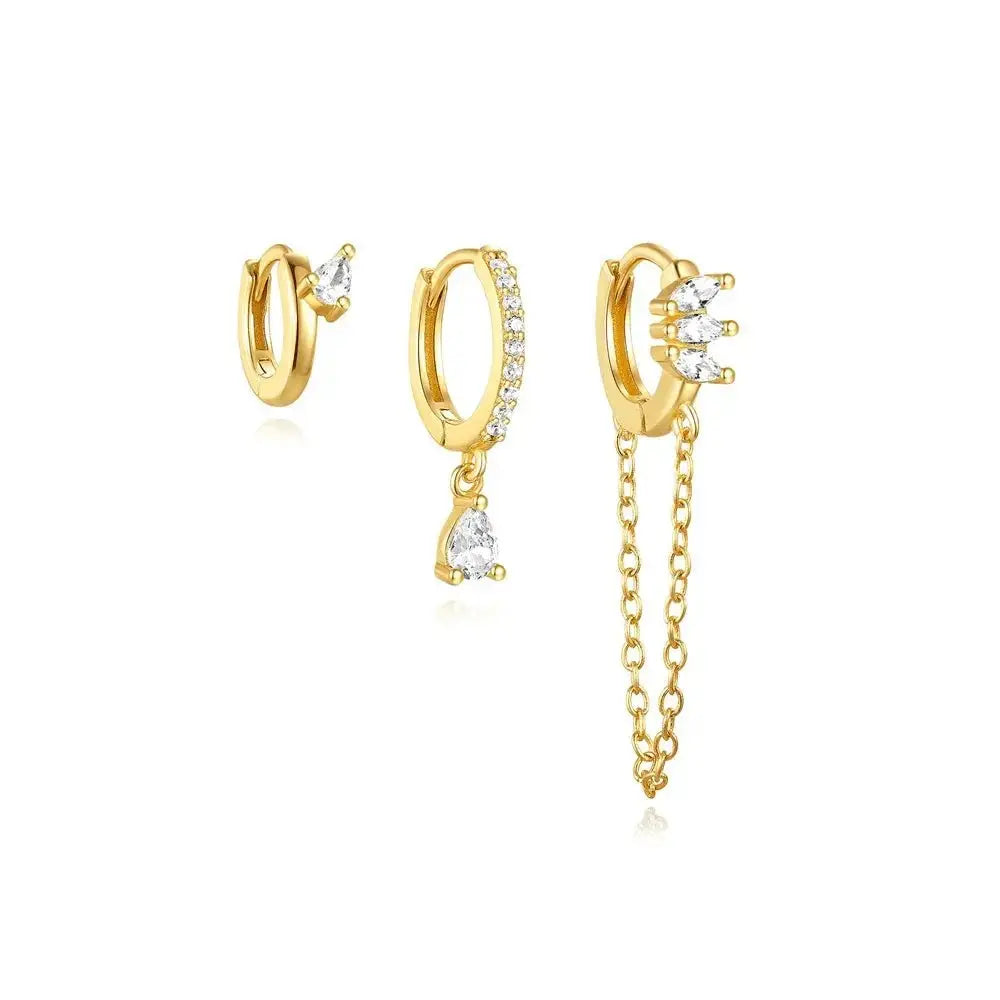 3/4 SET fine jewelry tassel geometric daily wear pearl star shape 925 silver hoop earrings Gold 2 shop name