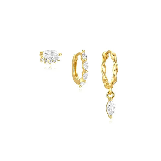 3/4 SET fine jewelry tassel geometric daily wear pearl star shape 925 silver hoop earrings Gold 6