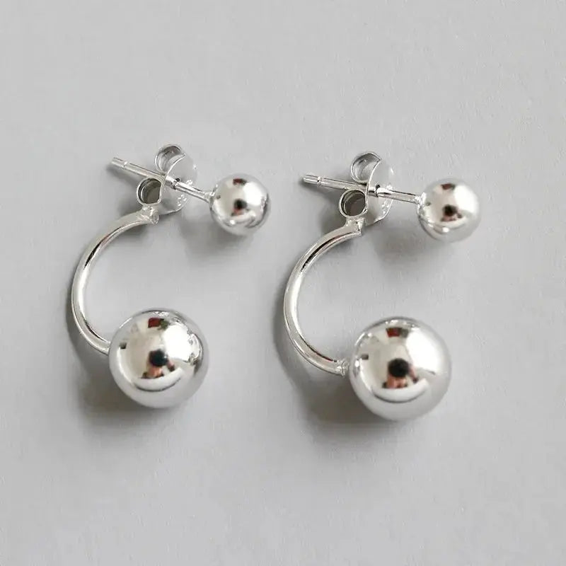 Chic Silver Shiny Double Ball Stud Earrings shop name