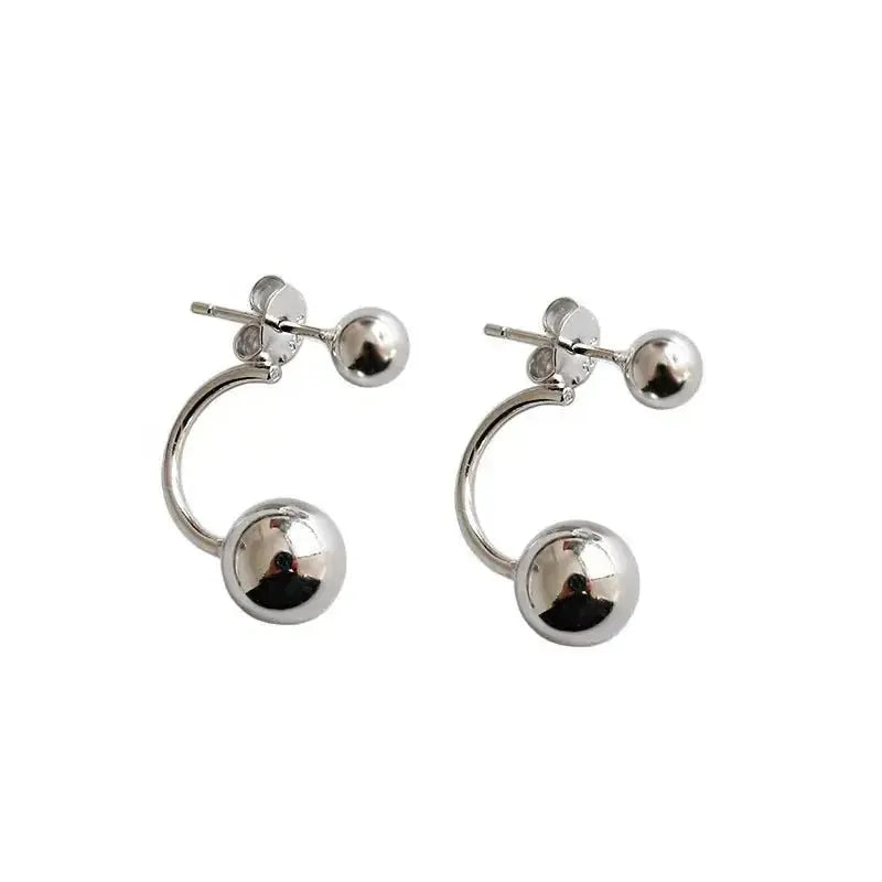 Chic Silver Shiny Double Ball Stud Earrings shop name