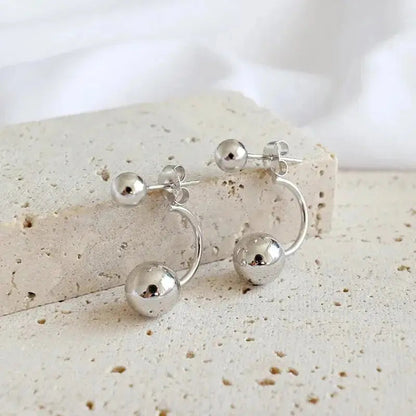 Chic Silver Shiny Double Ball Stud Earrings shop name