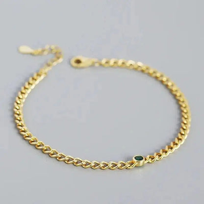 Cuban Chain Emerald Accent Bracelet