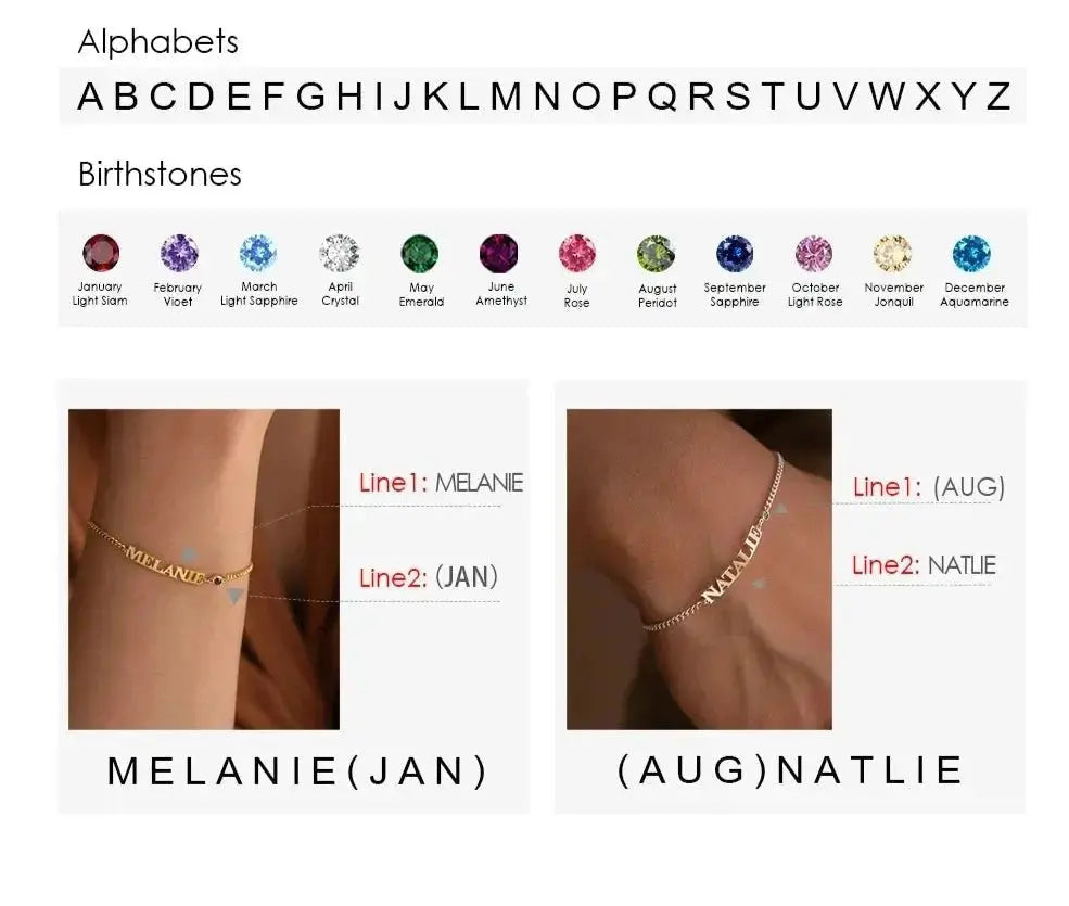 Custom Name Bracelet with Birthstone - Stainless Steel &amp; 18K Gold Plating shop name