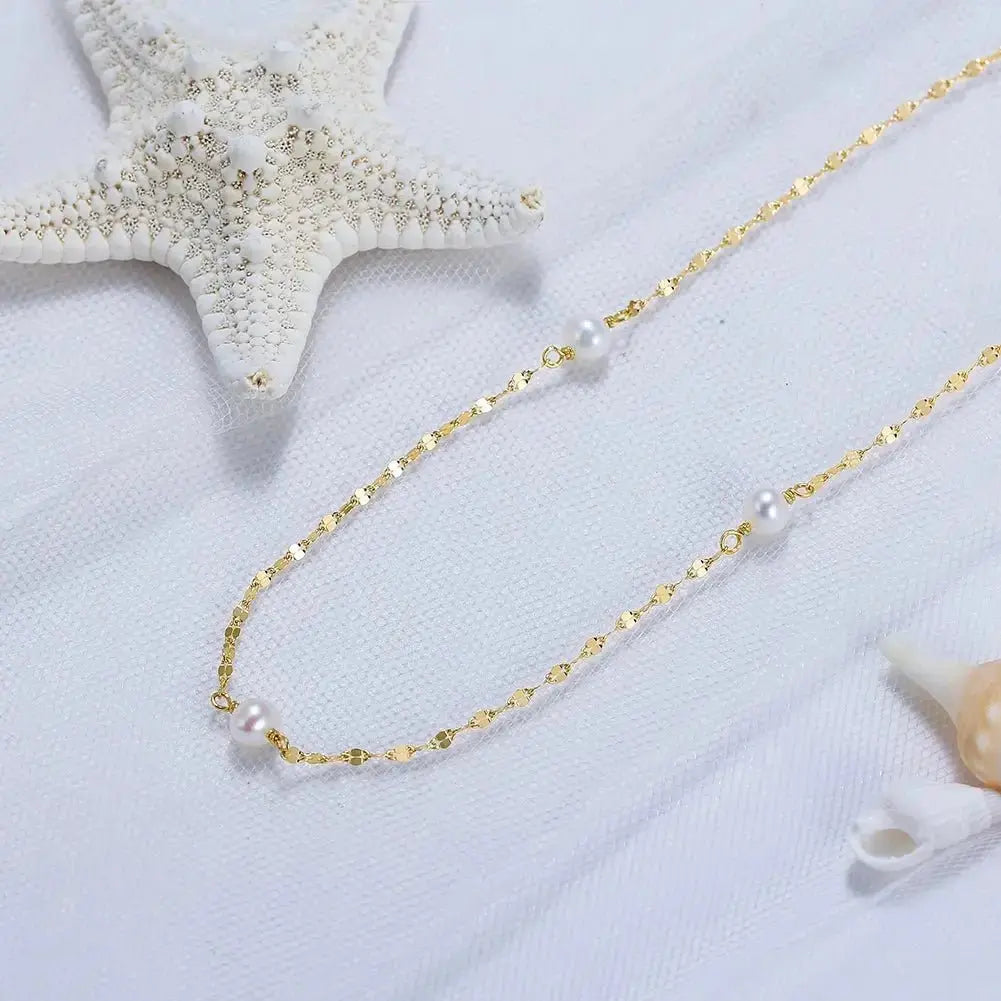 Delicate Gold Chain with scattered Pearl Necklace 40+5cm