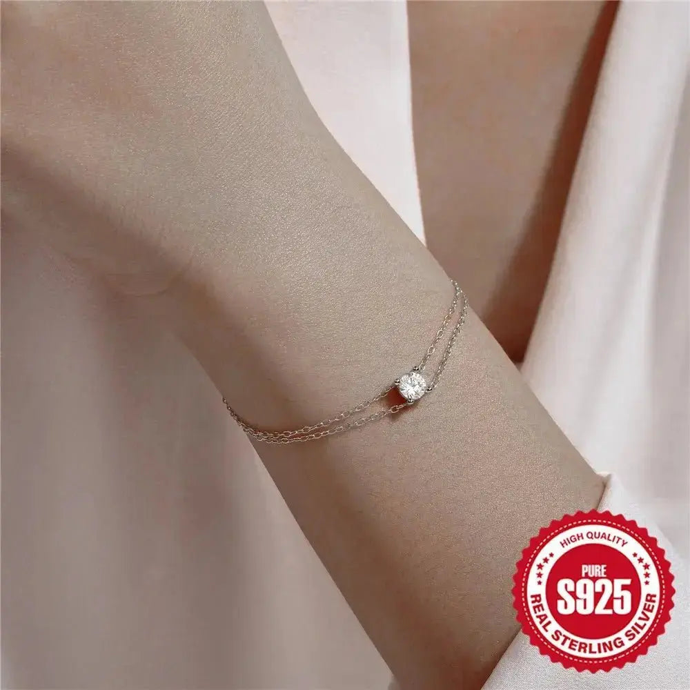 Double Chain Diamond Round Cut Bracelet