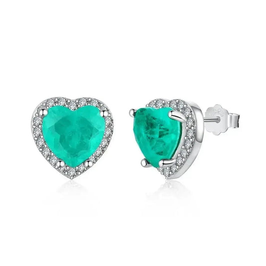 Elegant Paraiba Emerald Heart Stud Earrings Women