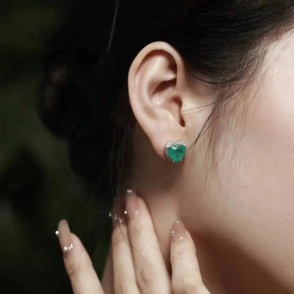 Elegant Paraiba Emerald Heart Stud Earrings Women shop name