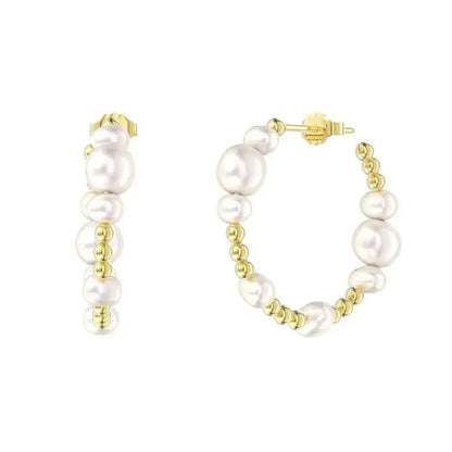 Elegant Pearl and Gold Medium Stud Hoops shop name