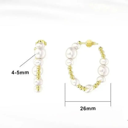 Elegant Pearl and Gold Medium Stud Hoops shop name