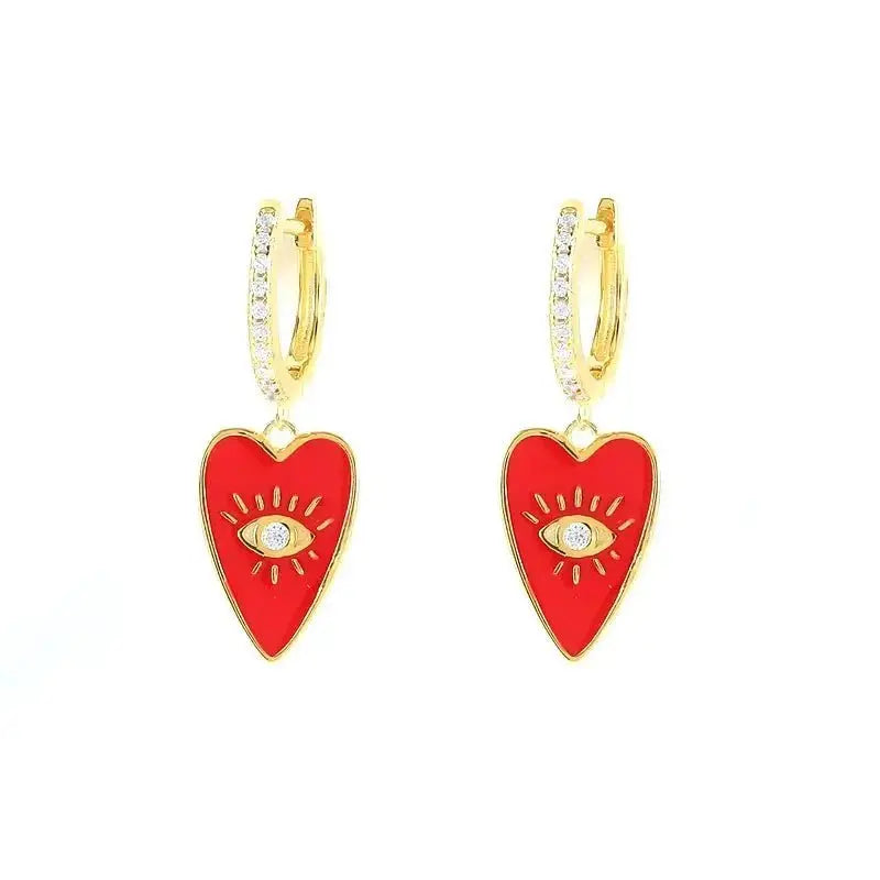 Enamel Funky Heart Drop Hoop Earrings shop name