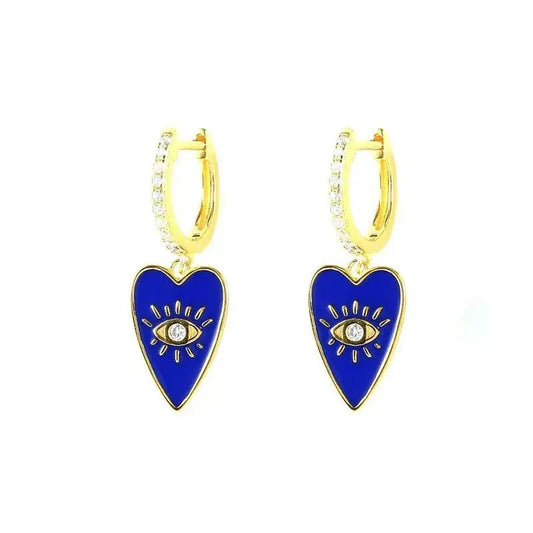 Enamel Funky Heart Drop Hoop Earrings