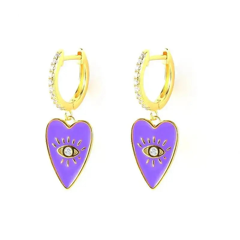 Enamel Funky Heart Drop Hoop Earrings shop name