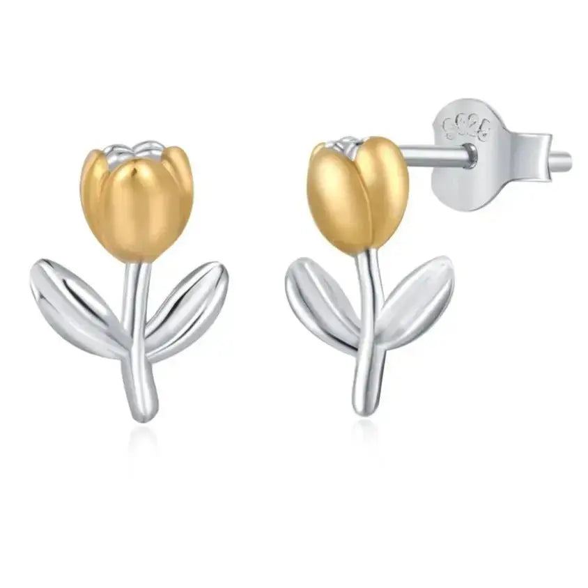 Flower Stud Earrings Enamel 18K Gold and Sliver shop name