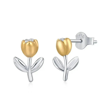 Flower Stud Earrings Enamel 18K Gold and Sliver shop name