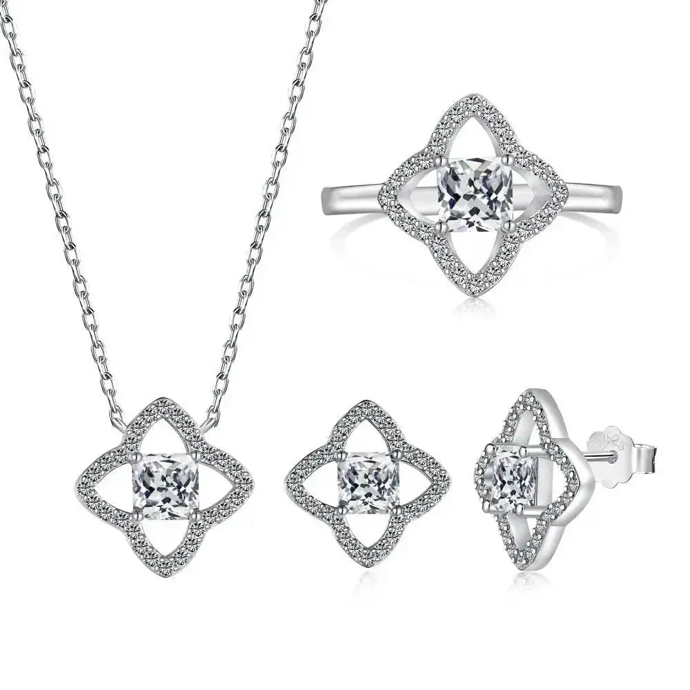 Four Leaf Hollow Clover Lucky Silver Set shop name