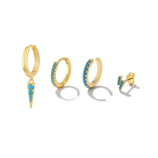 Four Piece Gold Turquoise Hoops Cuff and Stud Set Earrings shop name