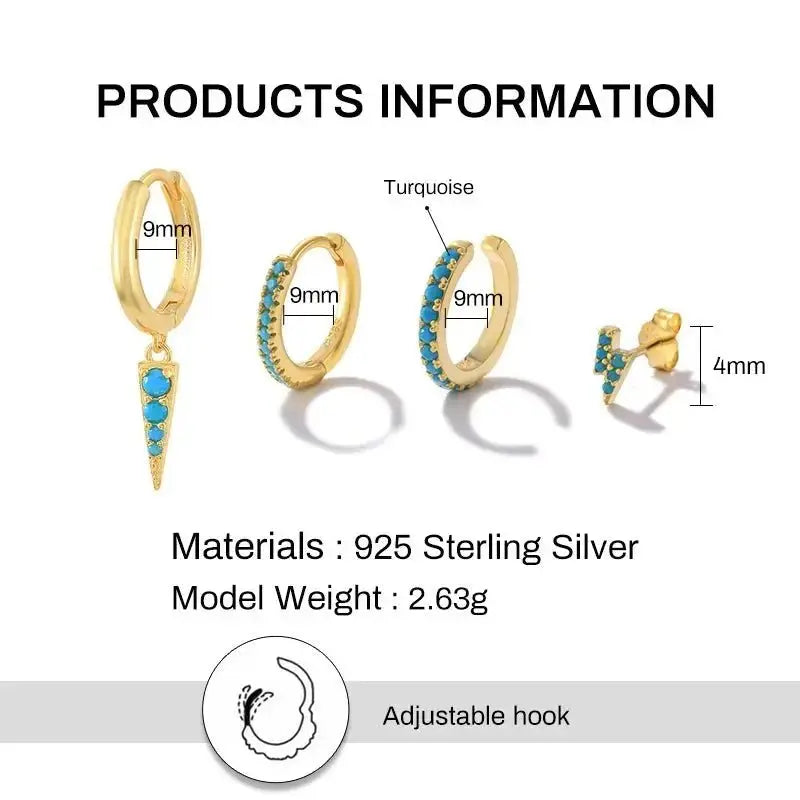 Four Piece Gold Turquoise Hoops Cuff and Stud Set Earrings shop name