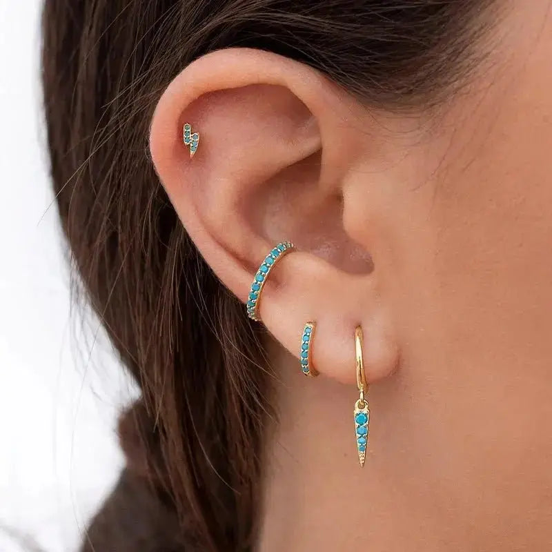 Four Piece Gold Turquoise Hoops Cuff and Stud Set Earrings shop name