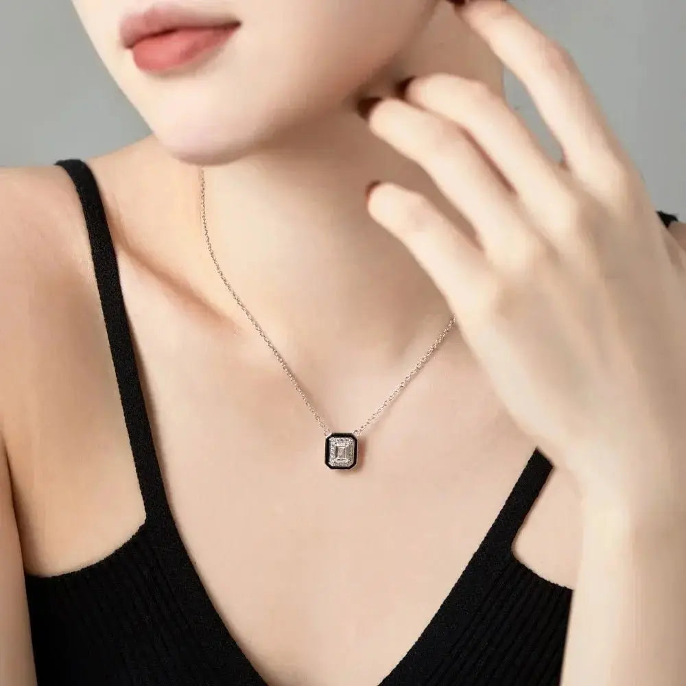 Geometric Black and Silver Pendant Necklace shop name