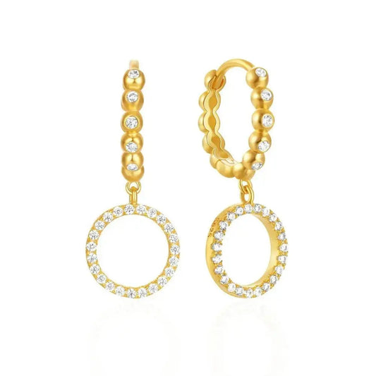 Geometric Full Drop Round Charm Hoop Earrings