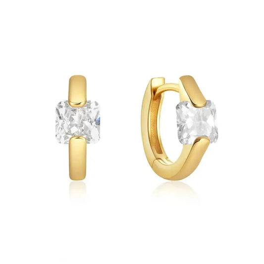 Gold 18K Chunky Gems Huggie Earrings