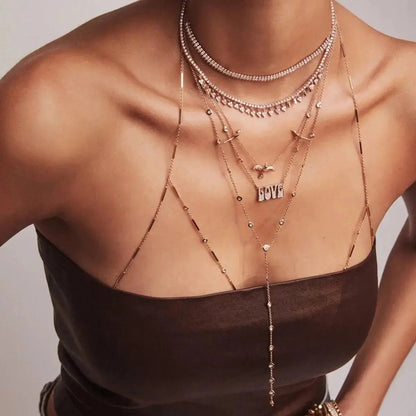 Gold Long Y Shape Chain Necklace shop name