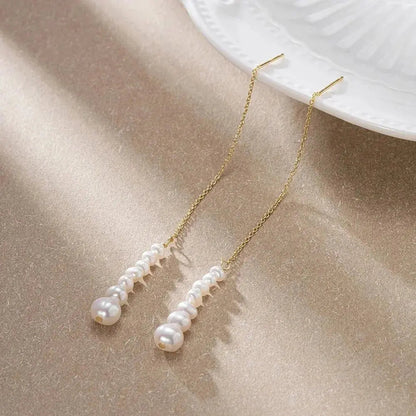 Gold Pearl Drop Tower Tassel Earrings shop name