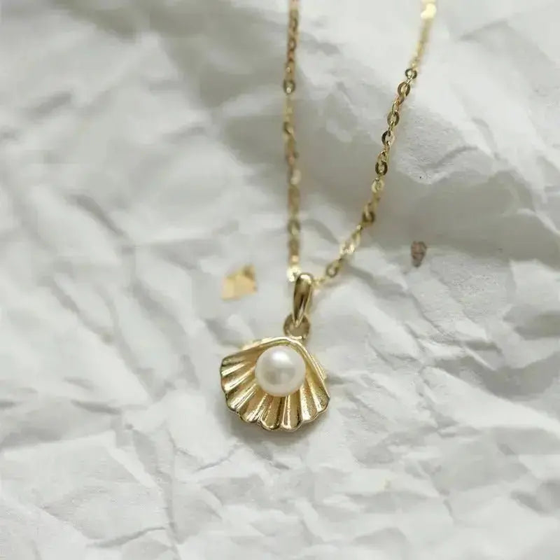 Gold summer simple shell pearl necklace shop name