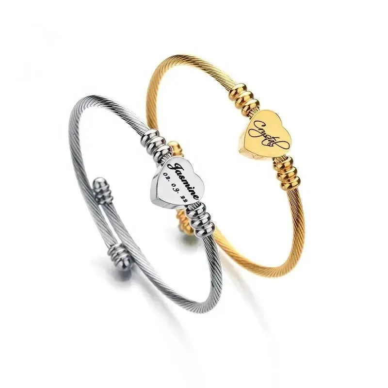 Heart Engrave Bangle Bracelet