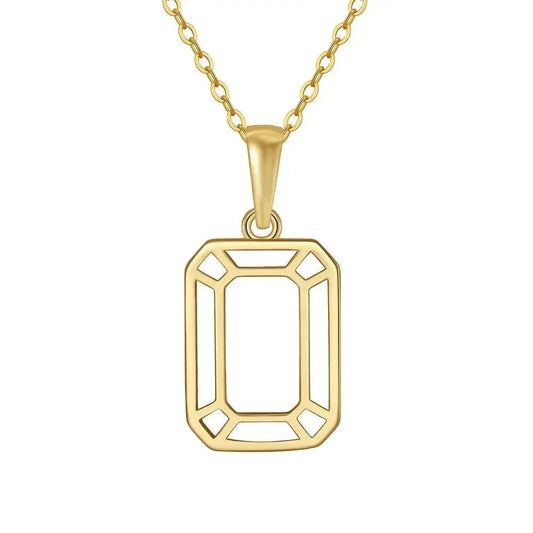 Hollow Mirror Emerald Cut Pendant Necklace