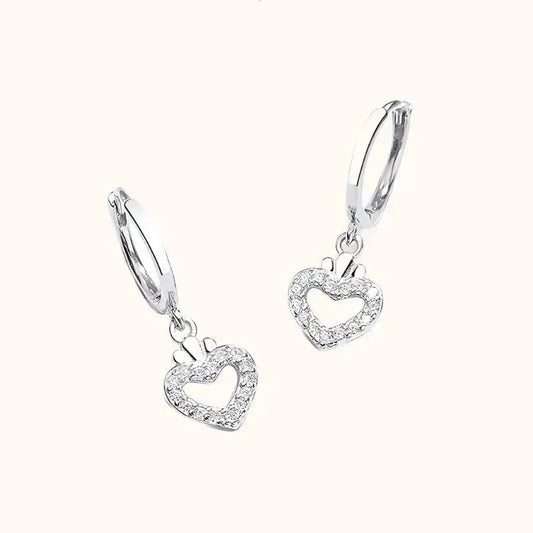 Hollow Pave Heart Charms Hoop Earrings